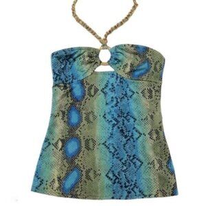 Michael Kors Green Snakeskin Print Swim Tanktini Top 4